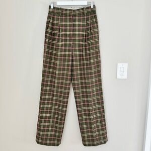 NWT ARITZIA WILFRED Effortless Pants in Wool Plaid Check Green Tan Pink size 4